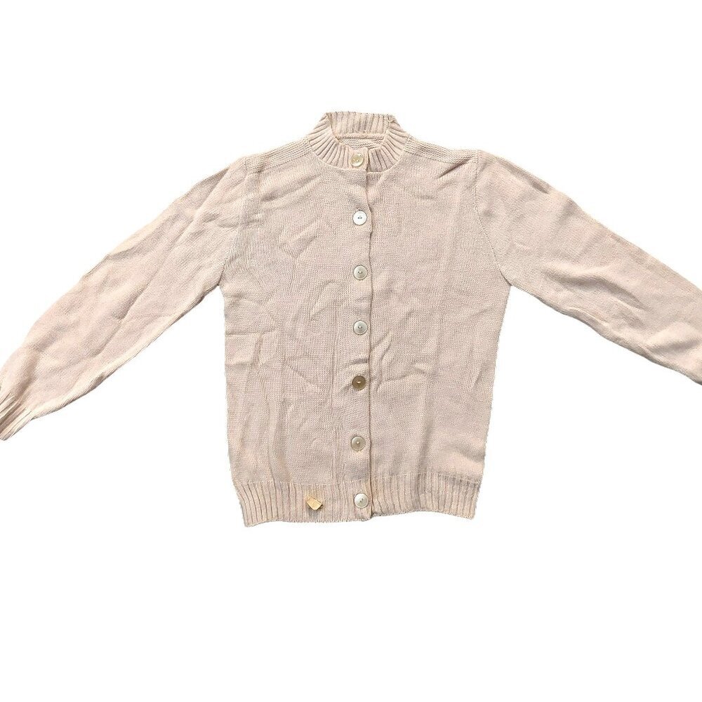 Vintage 1940s-1950s Oatmeal Beige Long Sleeve Cardigan Knit Fall Winter Sweater